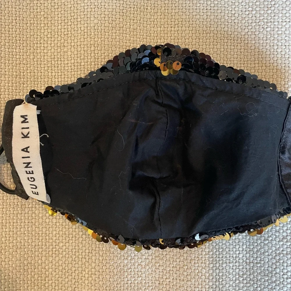 Eugenia Kim Black and Gold Sequin Face Mask